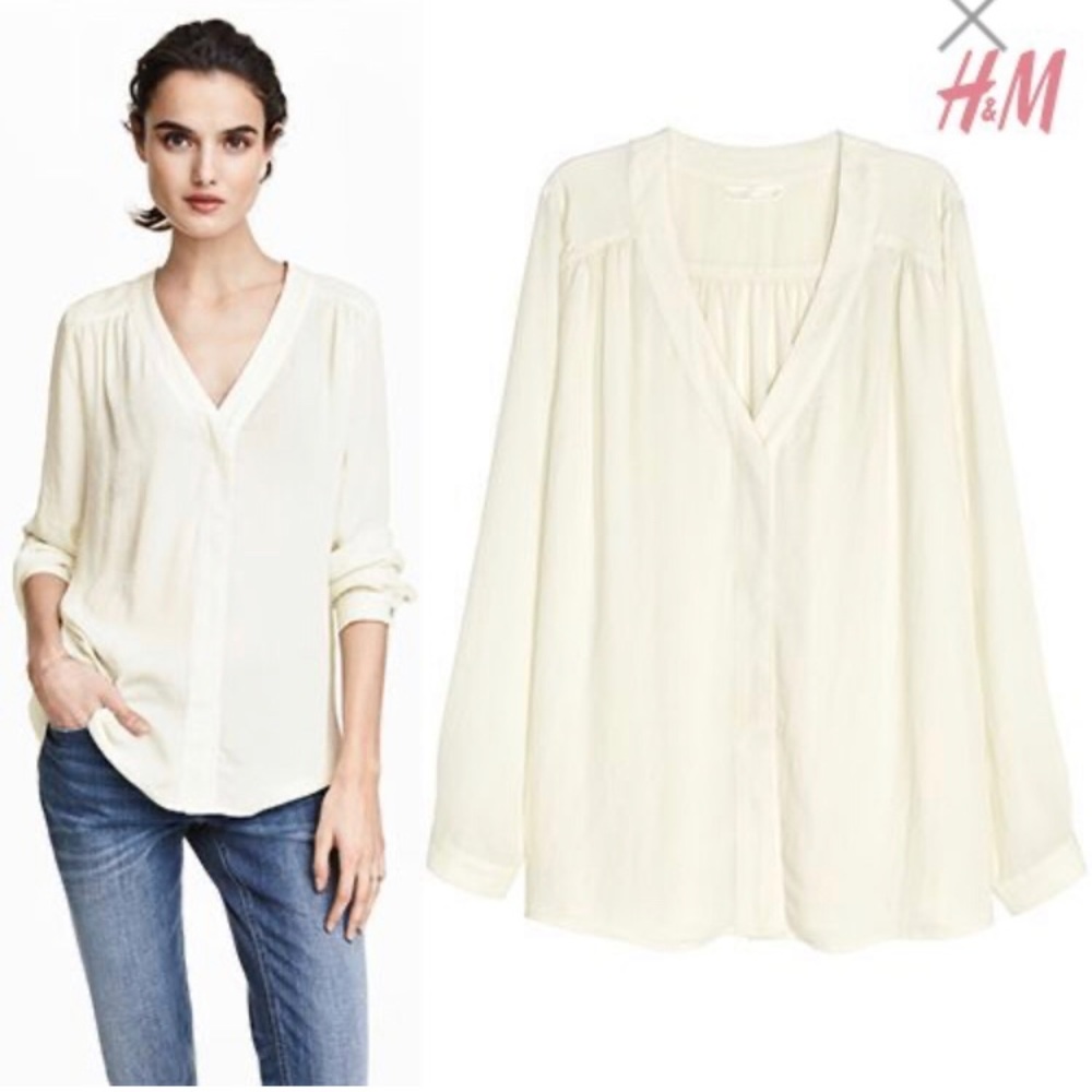 3/$30 🌺 H&M Long Sleeve Button Crepe Blouse Sz 8